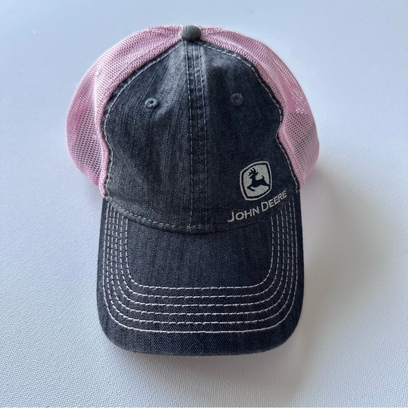 John Deere Women’s Chambray Charcoal and Pink Trucker Hat - Picture 2 of 5